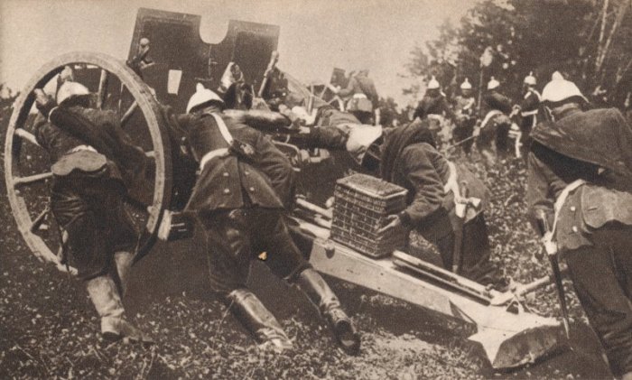 German Artillery Being Wheeled into Position c1914