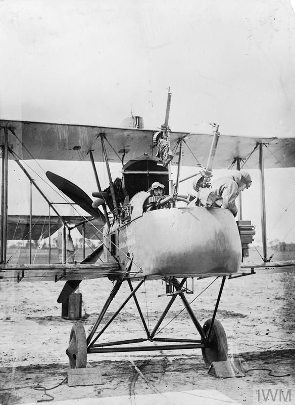THE AERIAL PHOTOGRAPHY IN THE FIRST WORLD WAR (Q 69649) Royal Aircraft Factory F.E.2d reconnaissance biplane of No. 20 Squadron RFC with L Type camera at Sainte-Marie-Cappel, France. Serial number A6516. Crew: pilot Captain Stevens, observer B. C. Cambray. The aircraft has a message displayed on the fuselage reading: 'Presented by the Colony of Mauritius No. 13'. Copyright: © IWM. Original Source: http://www.iwm.org.uk/collections/item/object/205088098