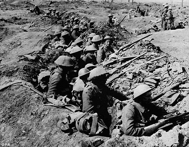 6.9 British infantrymen occupying a shallow trench