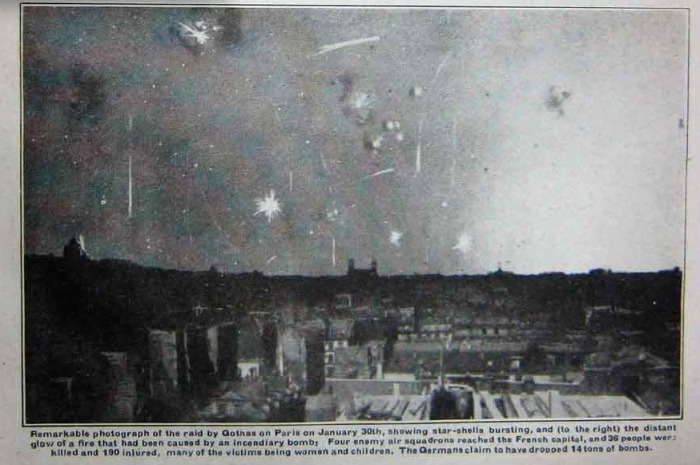 8.3b Star shells burst over Paris as French anti-aircraft batteries