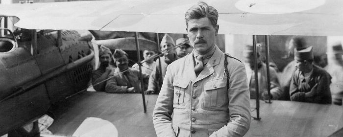 Sergeant Frank Baylies poses with his Spad XIII, no. 21 of Spa.3, in May 1918. (Courtesy of Greg Van Wyngarden)