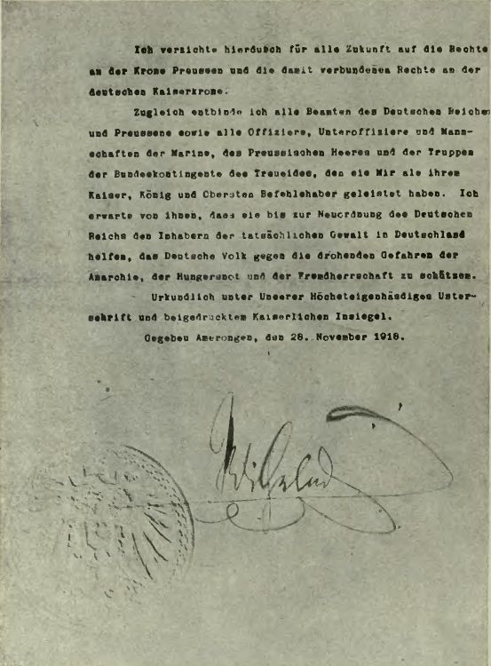 E4 NotaDeAbdicaciónDelKaiser1918